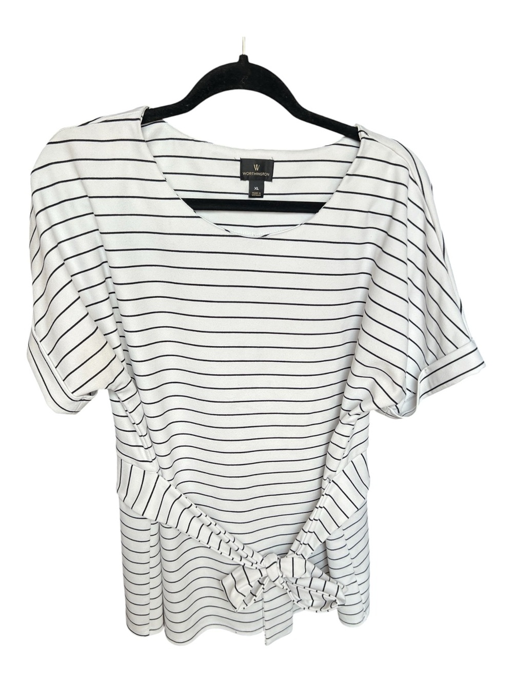 Worthington White and Black Striped Tie-Front Tunic